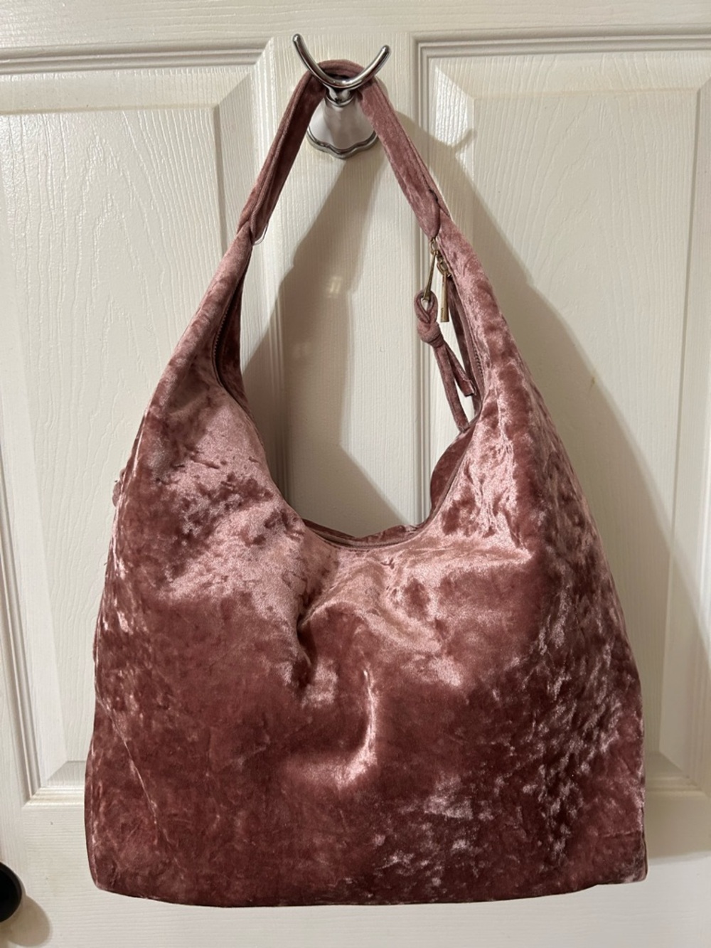 Velvet Hobo Shoulder Bag in Dusty Rose - Women Bags